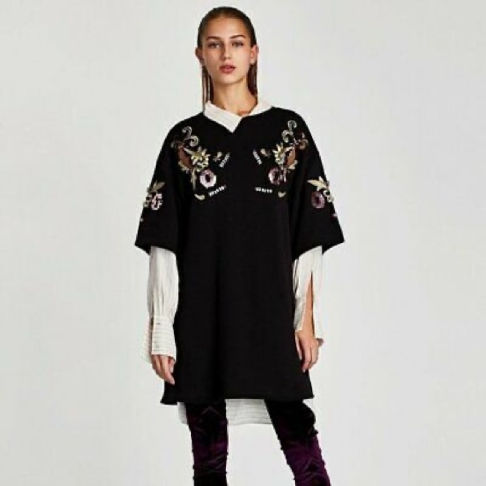 Zara Embroidered Beaded Shirt Dress